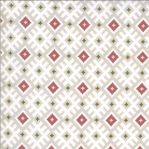 Folktale Tan with White and Red Designs   Moda # 5122 21   Designed by: Lella Boutique   100% Cotton Sold by The Yard