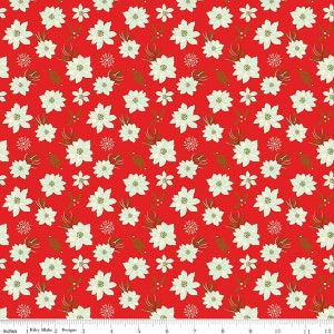 Peut inclure: Tissu rouge avec un motif floral blanc. Les fleurs sont stylisées et ont un aspect vintage. Le tissu est parfait pour le quilting, l'artisanat et la décoration intérieure.