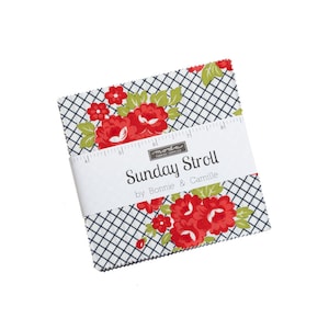 Sunday Stroll Charm Pack 55220PP Moda 42 precut 5&quot; by 5&quot; squares of 100% high quality cotton fabrics designer Bonnie & Camille