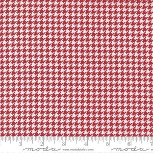 May include: Red and white houndstooth fabric. The fabric features a repeating pattern of small, dogtooth-shaped checks in a classic design. The fabric is suitable for various sewing and crafting projects.