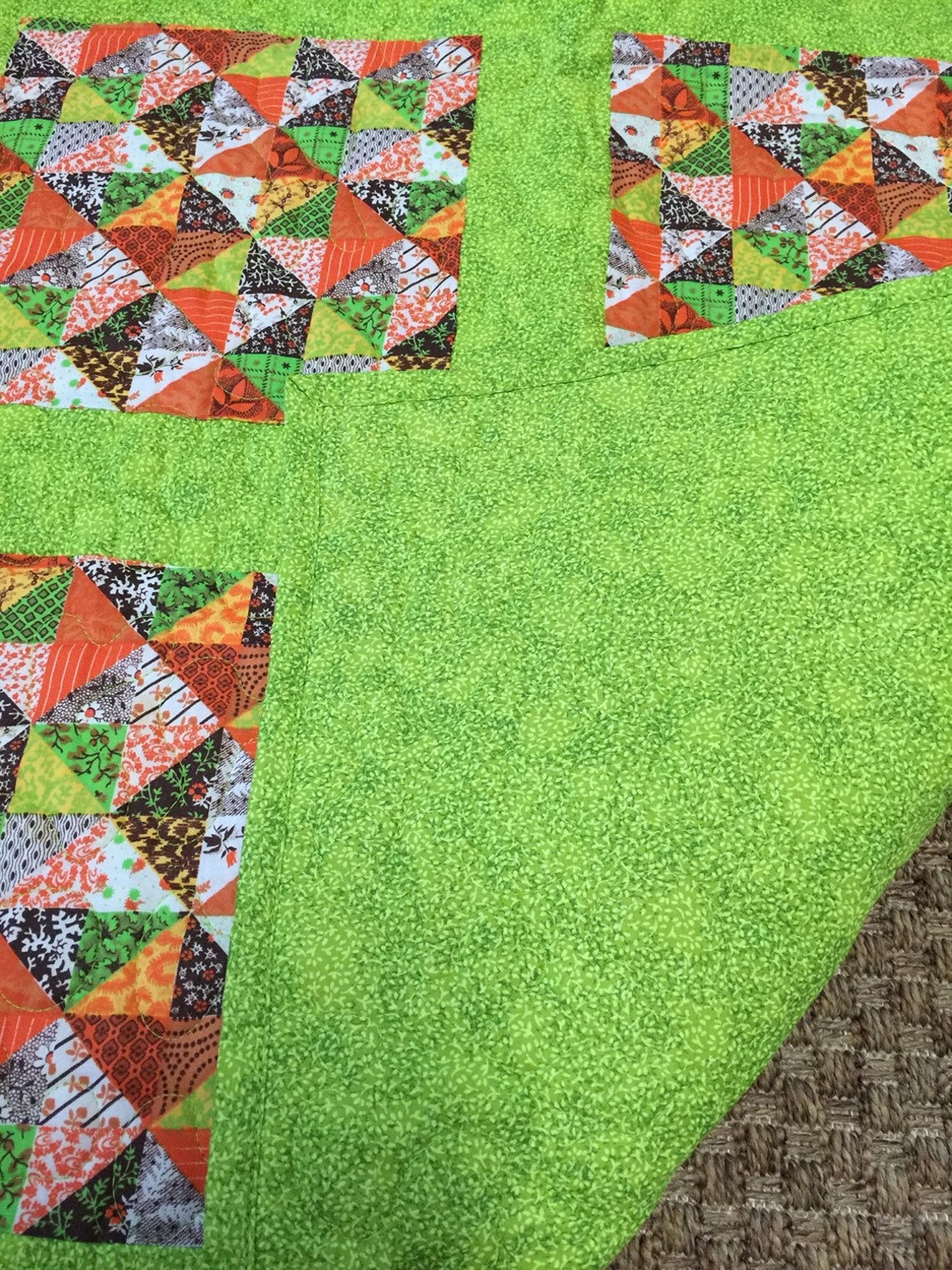 Lime Green Lap Quilt a Mix of Vintage and Modern Day Fabric Etsy