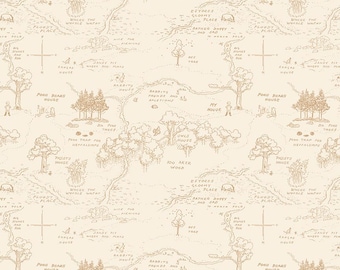 Winnie the Pooh Map Fabric, Cream Cotton by Riley Blake (By the Yard)