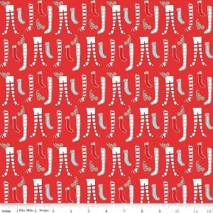 Pixie Noel Flanel Fabric: Czerwony nadruk świątecznych pończoch