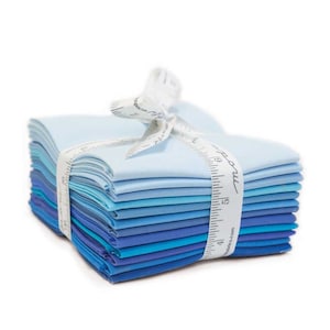 Bella Solids AB 12 Blue Fat Quarter Bundle  Moda # 9900AB 124   100% Cotton Assorted blue solids pre-cut into 12 Fat Quarters 18&quot; x 21&quot;