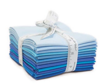 Bella Solids AB 12 Blue Fat Quarter Bundle  Moda # 9900AB 124   100% Cotton Assorted blue solids pre-cut into 12 Fat Quarters 18&quot; x 21&quot;