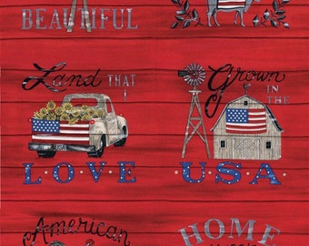Land That I Love Barnwood red Panel  Moda # 19880 13  Deb Strain Seasonal Patriotic Panel 24&quot; x 44&quot;  red Sold by the Panel