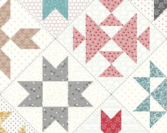 Bomullstyg med Stitch Cheater-tryck - Riley Blake - Lori Holt