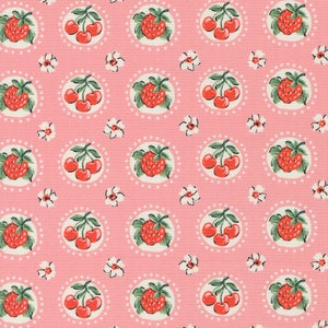 Julia  Carnation 11924 19 Moda Shortcake Novelty Cherry Strawberry Flower Designed by Crystal Manning Sold by the Yard