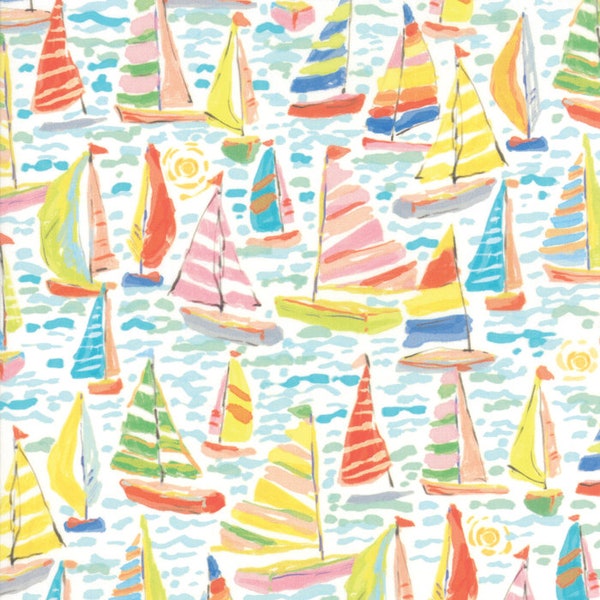 Kiamesha Multi Sailboats 11853 13 Designed by Crystal Manning for Moda  100% cotton fabric sold by the yard.