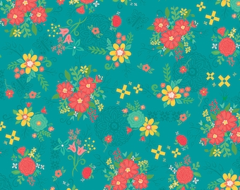 Riley Blake  C13010-Teal Gingham Cottage by Heather Peterson Sold by the Yard 100% cotton floral