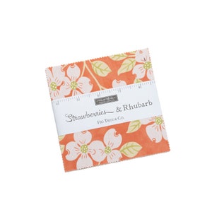 Strawberries Rhubarb Charm Pack 20400PP Moda Precuts 5&quot; x 5&quot; squares 100% high quality cotton fabric designer Fig Tree and Co florals