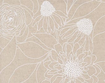 Floral Linen Cotton Fabric: Botany Mochi Paper by Alli K Design
