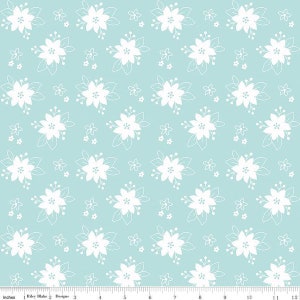 Floral Aqua Cotton Fabric: Pixie Noel 2, Riley Blake