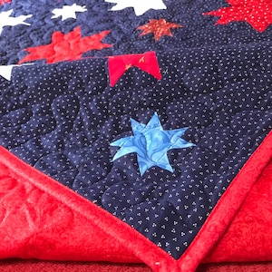 Patrotic Star Quilt top newly quilted 60&quot; by 43&quot; Lap Size