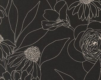 Floral Linen Fabric: Botany Mochi Ink by Alli K Design