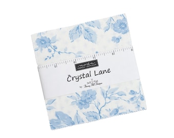 Crystal Lane Charm Pack 2980PP Moda Precuts 5" x 5" 100% cotton fabric squares wintery theme designer Bunny Hill Designs blue white nutmeg