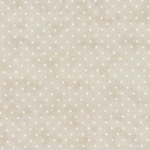 May include: A beige fabric with a white polka dot pattern. The fabric has a subtle texture.