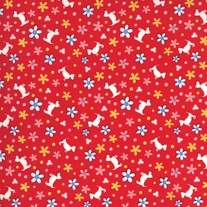 30s Playtime Scarlet 33591 18 Moda Scottie Stroll Dog on Red 100% cotton fabric designer Chloe&#39;s Closet sold by they yard