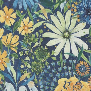 Sunshine Blue Skies Dark Blue Sunny Days Florals Watercolor  39820 14  Moda Designed Create Joy Project Sold by the Yard