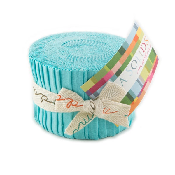 Bella Solids Junior Jelly Roll® Turquoise Moda # 9900JJR 85 Diseñado por Moda - Color Turquoise 20 piezas precortadas de rayas de 2.5" x 44"