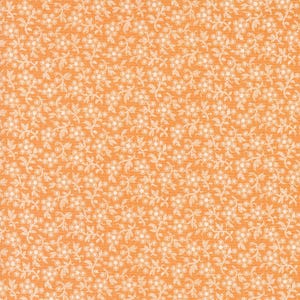 May include: A seamless pattern of small white flowers on a solid orange background. The flowers are arranged in a repeating pattern, creating a delicate and elegant design.