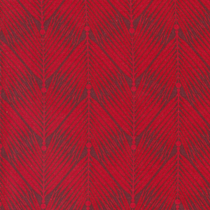 Op de afbeelding: Rode stof met een donkerrood herringbone patroon.