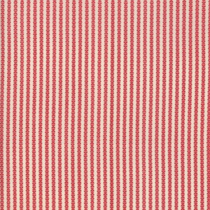 Może przedstawiać: Kremowa tkanina z powtarzającym się wzorem pionowych, czerwonych wzorów w kształcie liści. Wzór tworzy efekt pasków, odpowiedni do różnych zastosowań tekstylnych.