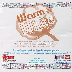 Warm & White Batting Baby Size  2423 Warm Company  Whitened, 100% cotton fibers go through an ultra-cleaning process,