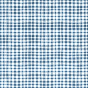 May include: A textile pattern featuring a repeating grid of hand-drawn style lines in shades of medium blue and light blue, creating a soft, irregular checkered effect against a solid white background, forming a consistent, uniform geometric design.