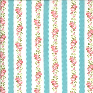Pocketful Of Posies Turquoise Floral Stripe  Moda # 33545 21  Designed by: Chloe&#39;s Closet Sold By The Yard