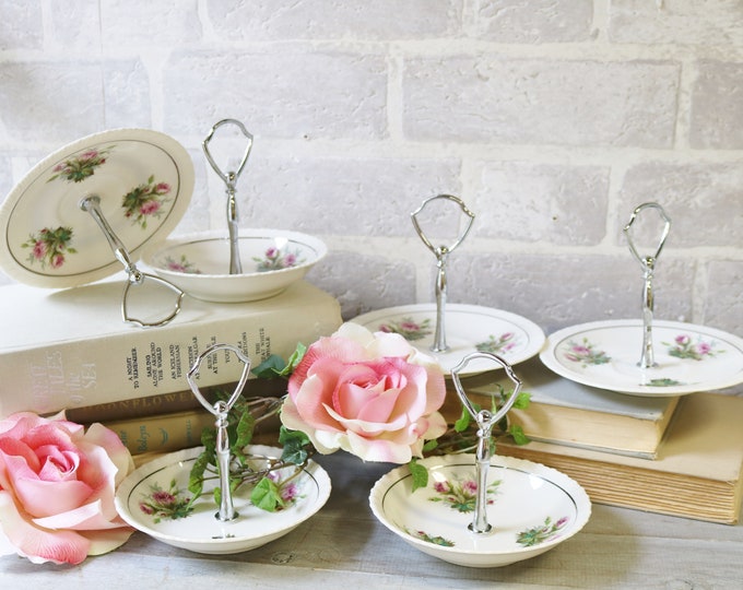 6 handled saucers and bowl dishes jewelry holders centerpieces Ceramic table decor bridesmaid gifts