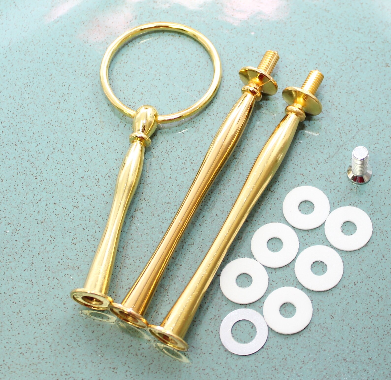 GOLD ROUND Cake Stand Metal Handle Hardware for Tier Cake - Main Image