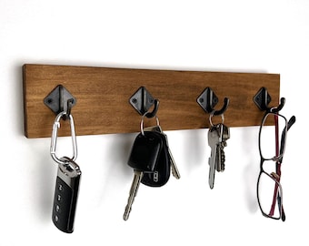 Wooden Key Holder, Entryway Hanger, Rustic Hall Decor, Wood Key Storage, Wall Hooks