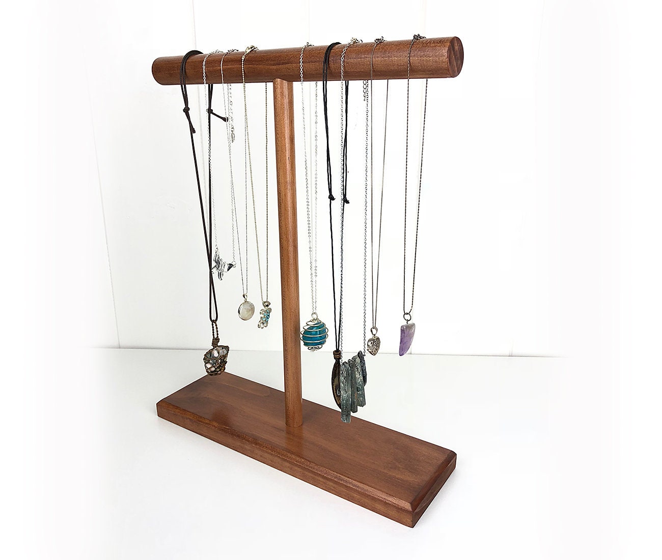 GemeShou Wood Necklace Holder Stand, Retail Hanging Necklace Organizer, Walnut Necklace Display Stands for Selling, Jewelry Stand Necklace Holder