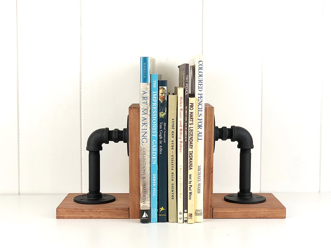 Wooden Bookend Industrial Decor Industrial Pipe Decor Etsy