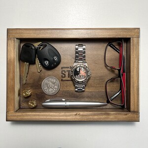 Valet Tray, Desk Organizer, Jewelry Tray, Wood EDC Every Day Carry Catch All, Key Bowl image 2