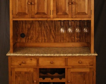 Knotty Alder Stepback Cupboard with Wine Storage