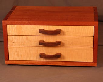 Large Mahogany and Tiger Maple Jewelry Box