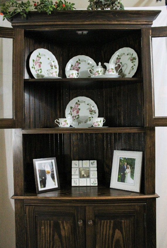 corner china cabinet maple