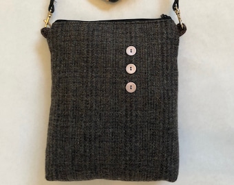 Stafford - Upcycled Wool Suit Crossbody Bag / Medium Wool Handbag Purse / Black, Pink, Purple / Gift for Her / Handmade OOAK