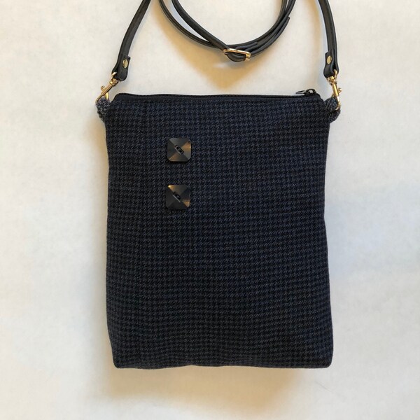 Stafford - Upcycled Wool Suit Crossbody Bag / Medium Wool Handbag Purse / Black, Navy, Blue / Gift for Her