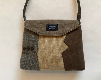 Joss - Medium Shoulder Bag / Brown, Beige, Gray / Outside Pocket / Recycled Wool Suits Handbag / Gift For Her