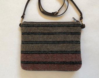 Medium Crossbody Bag / Wool Handbag / Neutral Brown Blue pink / Cross Body Purse / Gift for Her