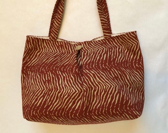 Carlisle - Oversized Tote Bag / Red & Beige Animal Print / Gift for Her