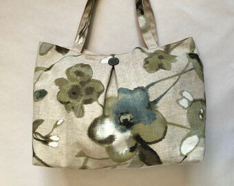 Carlisle - Oversized Tote Bag / Green Floral Print Fabric Handbag / Gift for Her