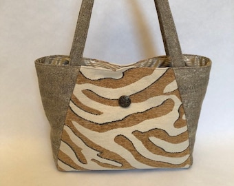 Beryl - Medium Shoulder Tote Bag / Neutral Purse / Beige Gold Animal Print / Gift for Her