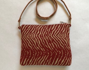 Medium Crossbody Bag / Red Beige Animal Print / Fabric Handbag / Cross Body Purse / Gift for Her