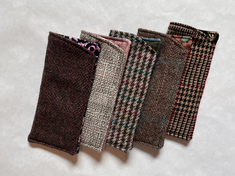 RED/PINK Upcycled Wool Eyeglass Sleeve, Padded Glasses Case image 2