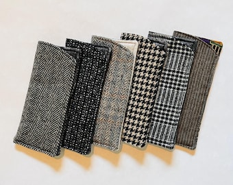 BLACK/GRAY Upcycled Wool Eyeglass Sleeve, Padded Glasses Case