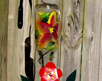 Glass Hummingbird Feeder Bird Feeder Hand Painted Copper Wire Etsy